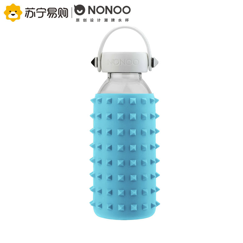 NONOO 酷卡杯(硅胶)玻璃杯 便携车载耐热 带盖水杯 酷炫男女学生韩版办公室单层玻璃杯 400ml