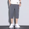 七分裤新款男装夏季冰丝裤男士休闭个性刺绣透气短裤 L 灰色
