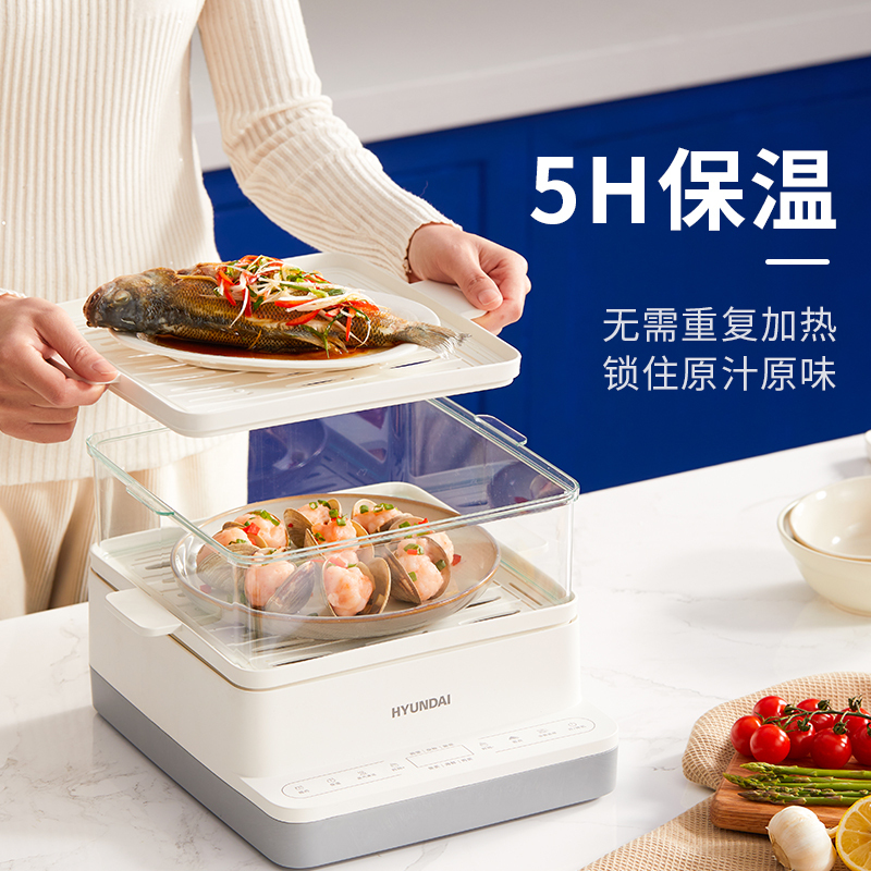 韩国现代电蒸锅多功能家用三层大容量蒸箱不锈钢蒸盘电蒸锅
