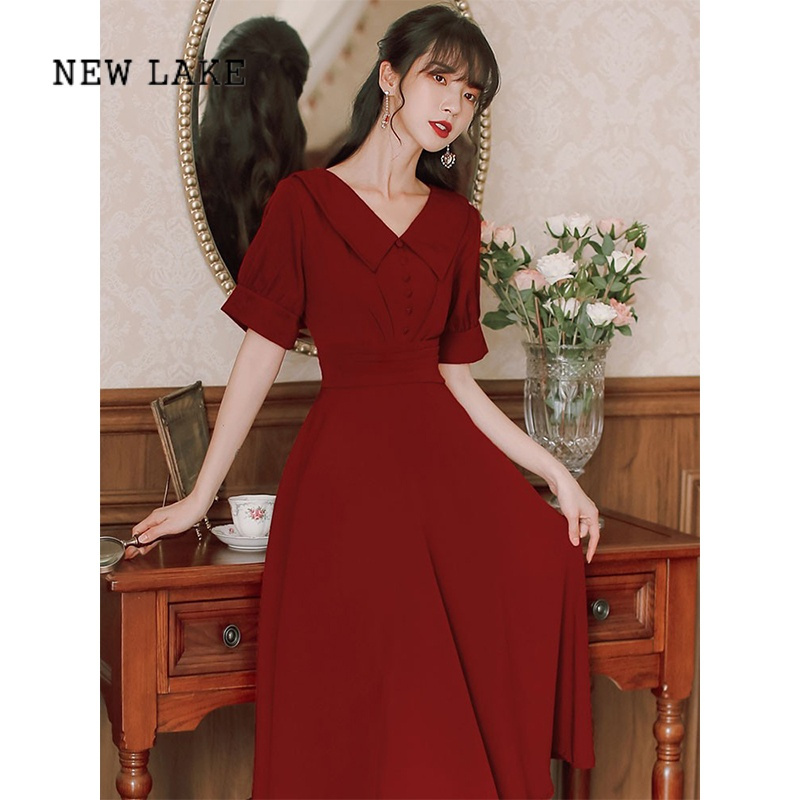 newlake法式复古初恋红色连衣裙女夏季订婚结婚收腰裙子高级感小众小