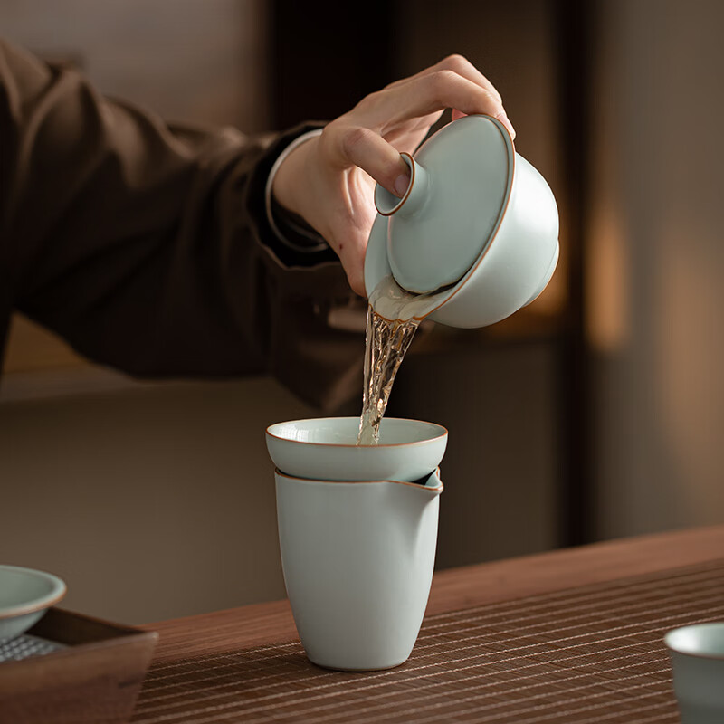 苏氏陶瓷/SUSHI CERAMICS SS008 汝窑天青17件套茶具大套装 (单位:套)高清大图