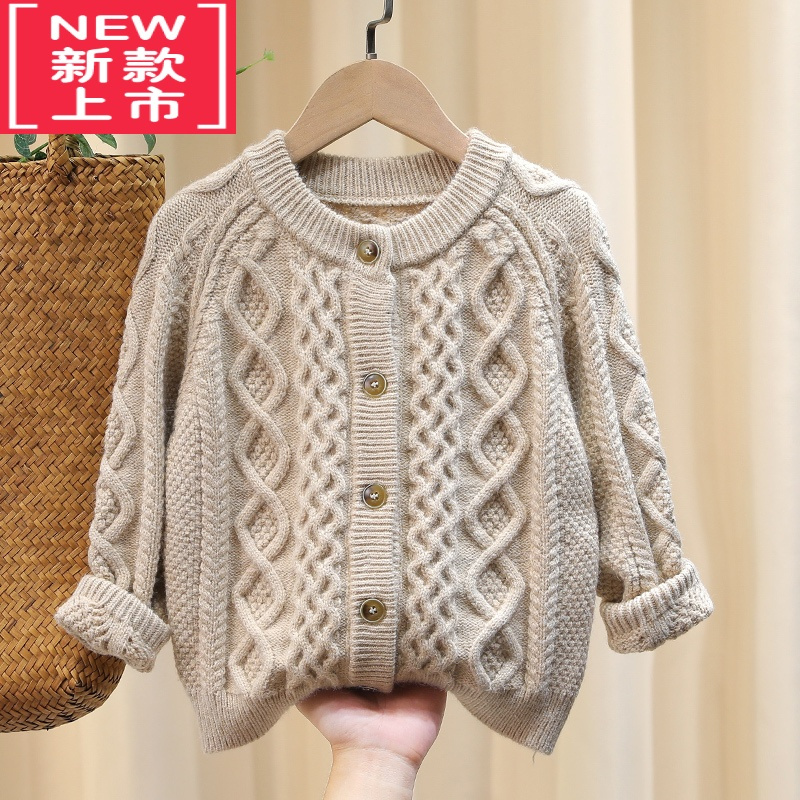 可莉允儿童春秋季纽扣开衫外套2022韩版洋气男童长袖针织毛衣外穿百搭潮