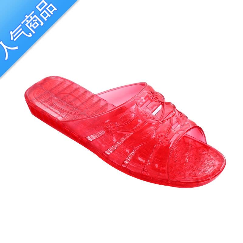 SUNTEK休闲凉拖鞋防滑水晶透明塑胶拖鞋女高跟坡跟厚底外穿妈妈拖鞋图片
