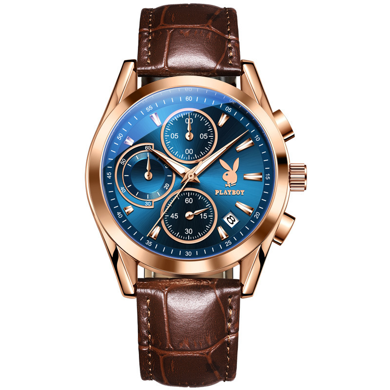 花花公子(playboy)欧美品牌手表男新款多功能运动石英表男士三眼六针