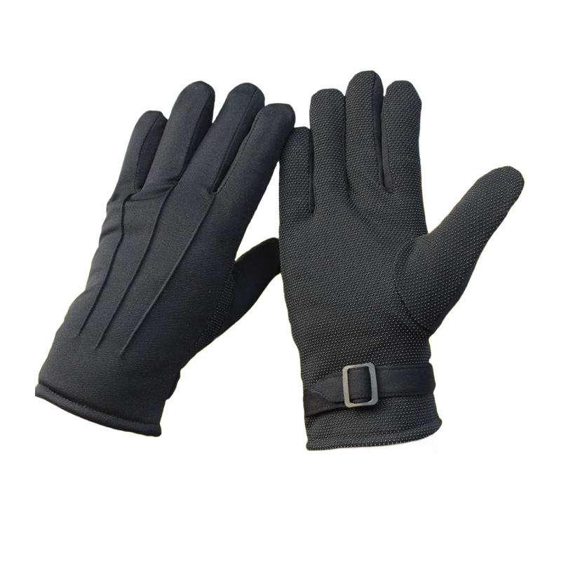 鸣固 礼仪手套 加绒加厚背三筋白手套保暖防寒 黑色三筋点塑加绒L MG-SB-1169