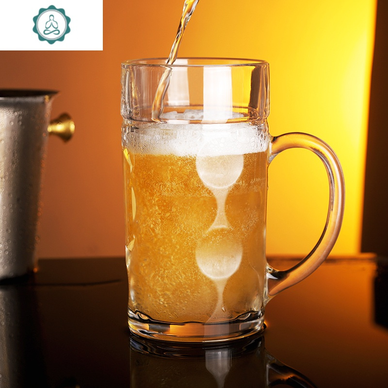 创意玻璃啤酒杯加厚扎啤杯超大号1000ml酒杯带把大容量玻璃杯1l封后诺