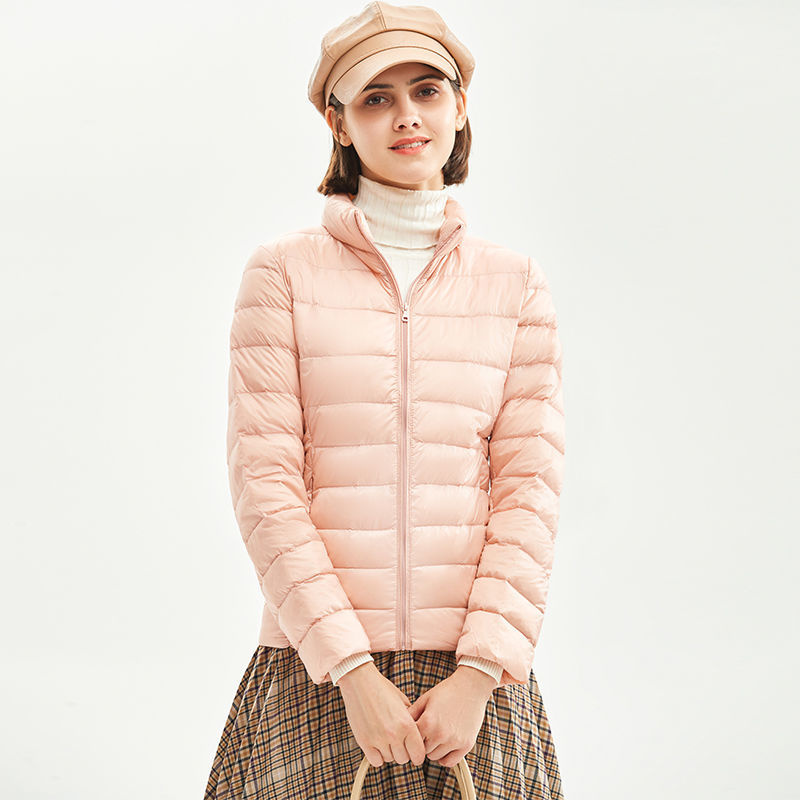 冬新款轻薄棉服女短款大码修身立领连帽外套反季清仓 樱花粉【立领】 2XL