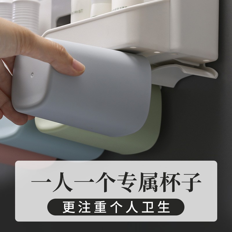 全自动壁挂式懒人挤牙膏器挤压卫生间厕所牙刷置物架家用套装 三维工匠 [四口之家]挤牙膏器+送4个漱口杯高清大图