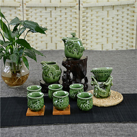 拓牌 10头养生瓷双龙手抓 养生瓷青瓷茶具套装泡茶器 单套装