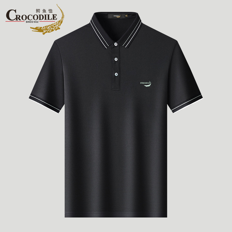 鳄鱼恤CROCODILE 专款男士商务休闲经典纯色夏季短袖polo衫 黑色 54码