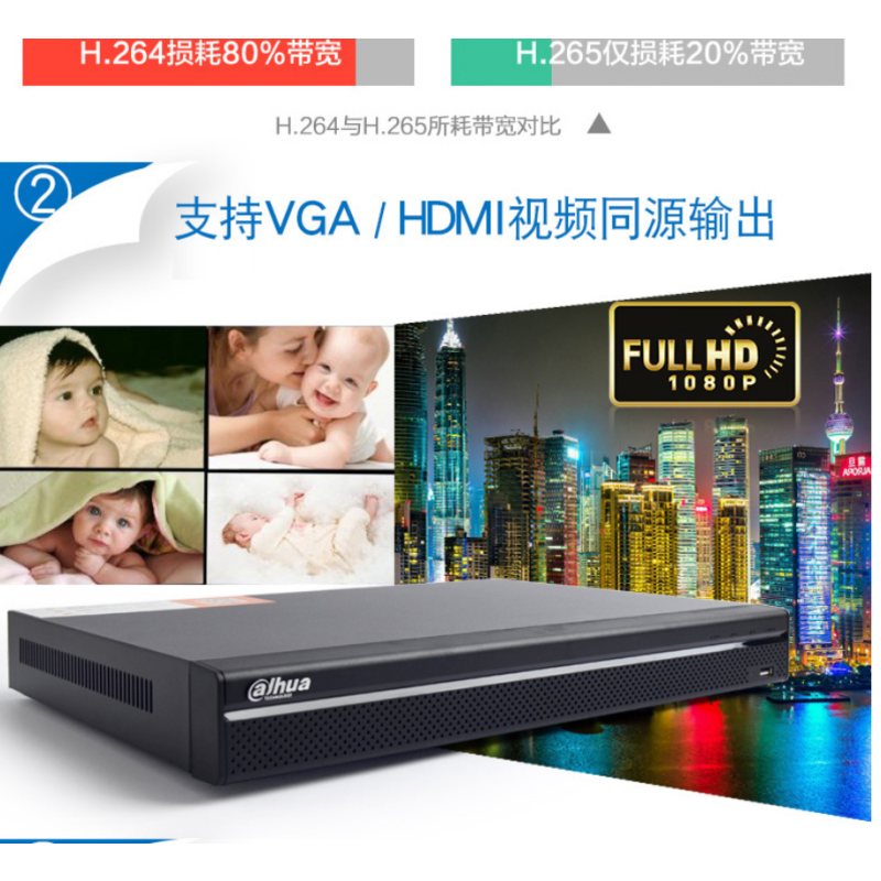 大华32路网络硬盘H.265录像机 DH-NVR4232-HDS2 高清4K监控主机 含2TB硬盘
