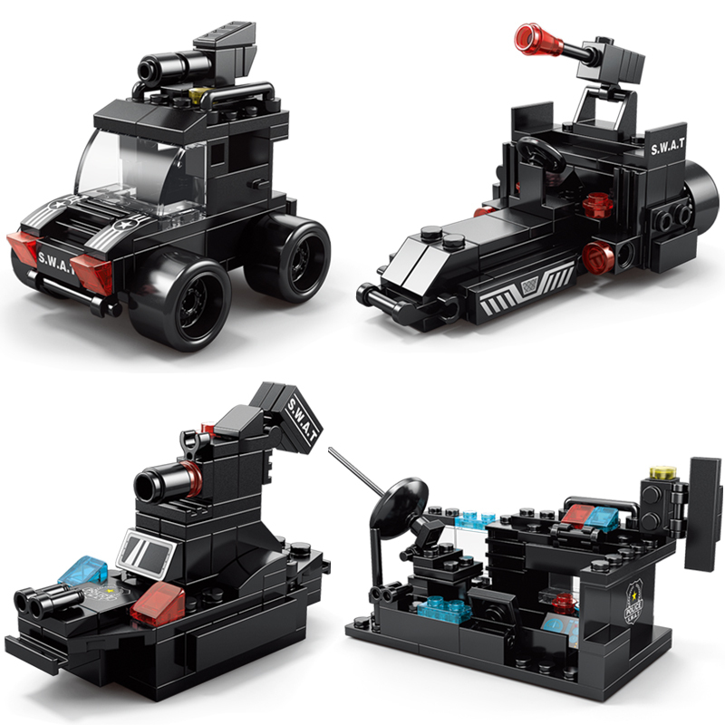 玩具儿童益智力拼装城市特警系列男孩拼插小颗粒积木汽车模型