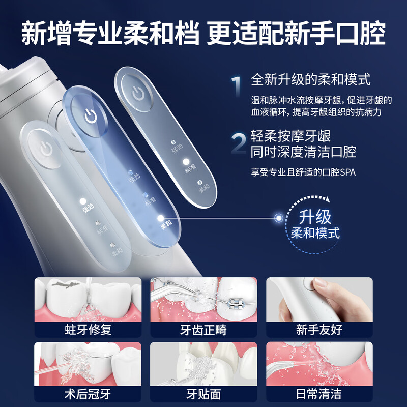 洁碧冲牙器小云朵GS8雅酷灰便携式电动洗牙器水牙线洁牙器家用立式预防牙结石全身水洗牙齿冲洗器生日礼物高清大图