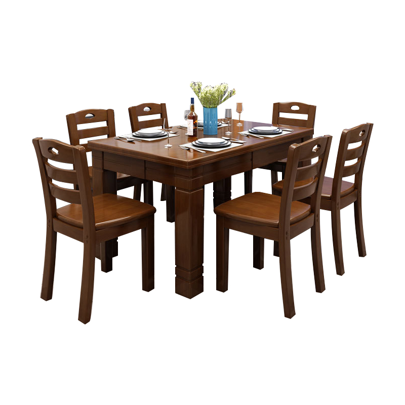 臻远 ZY3121604 实木餐桌椅组合胡桃色长方形餐桌椅 1.2米一桌六椅