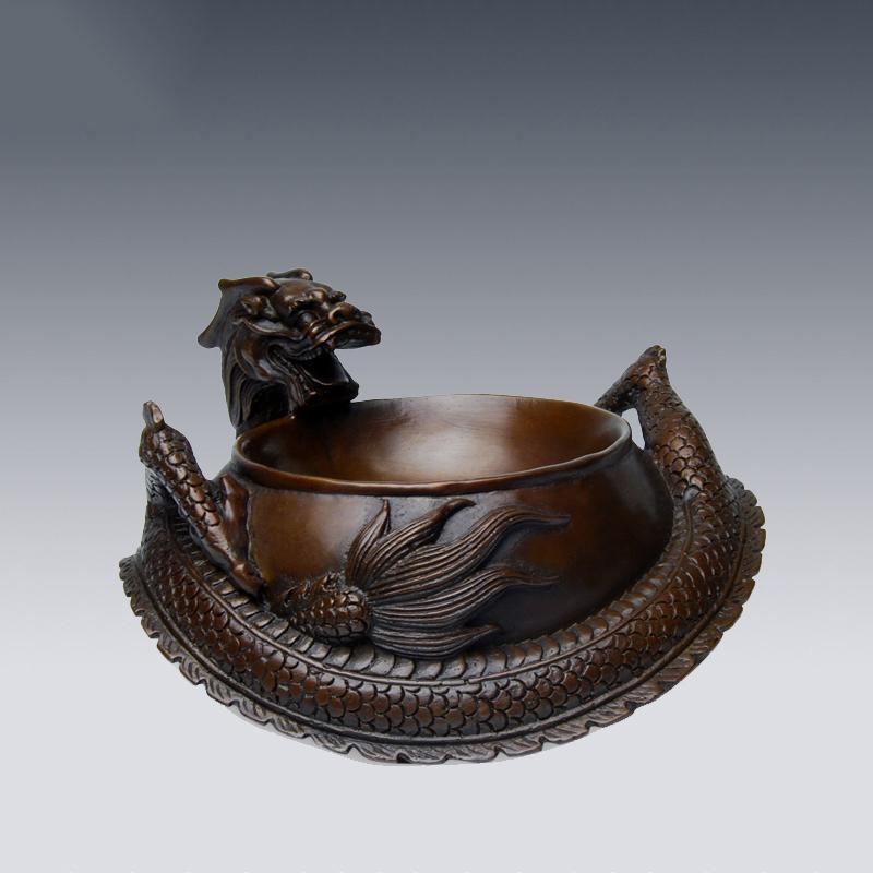 礼品之家纯铜工艺品烟灰缸荷叶荷花烟缸办公室摆件金属礼品饰品