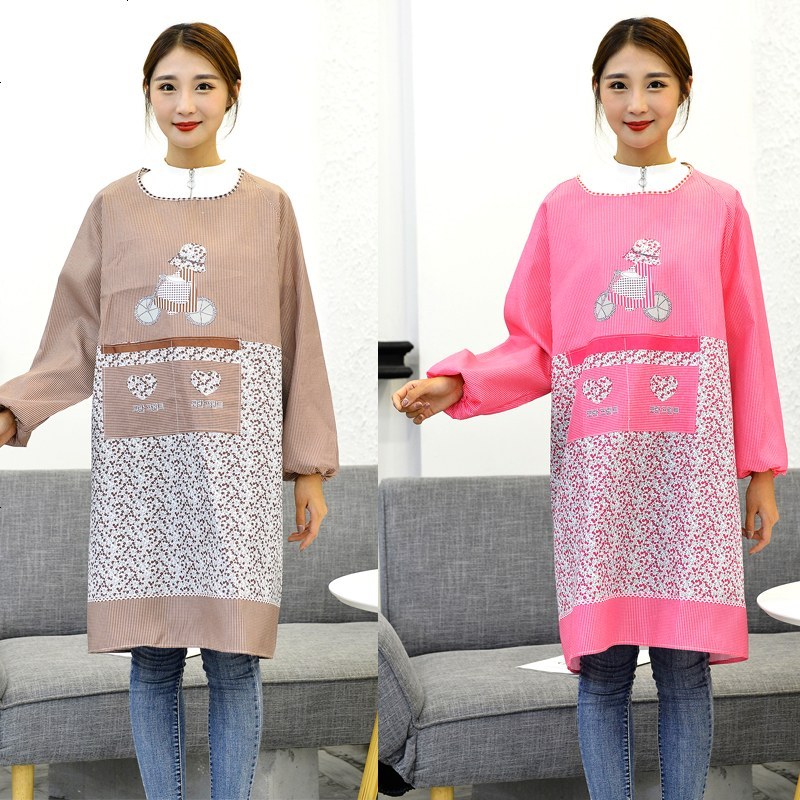 时尚成人护衣罩衣厨房长袖围裙大人反穿衣防水防油工作服