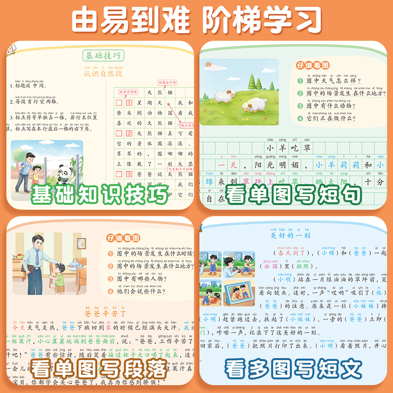 [方法技巧+范文]看图写话+范文鉴赏 小学一年级 [正版]看图写话一年级二年级每日一练范文鉴赏押题大全和例文练字帖人教小高清大图