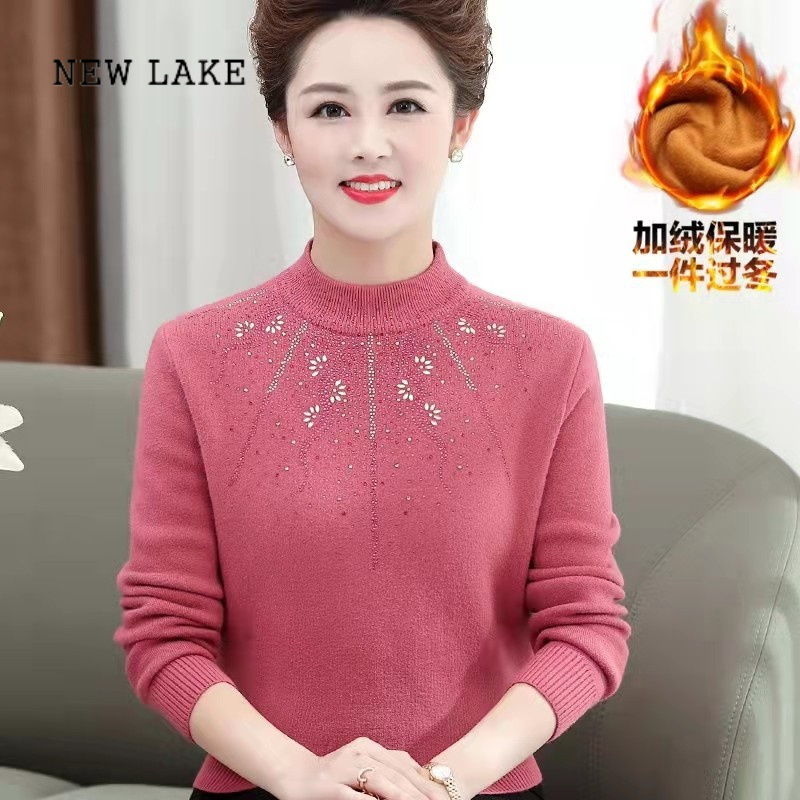 newlake妈妈半高领加绒毛衣女装4050岁中年加厚打底衫保暖长袖上衣