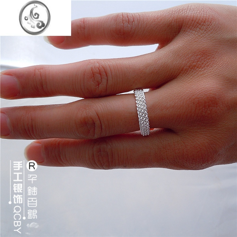 JiMi新品999银银手工编织编丝银戒指食指男女戒子银花丝尾戒指环定制