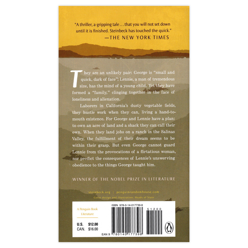 [正版]人鼠之间 英文原版 Of Mice And Men 美版 约翰斯坦贝克John Steinbeck 诺奖得主作高清大图