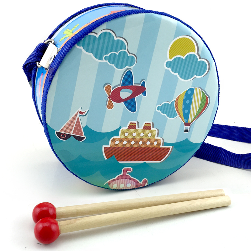 木制宝宝手敲鼓双面鼓儿童军鼓拍拍鼓早教音乐小鼓|海洋15厘米双面鼓