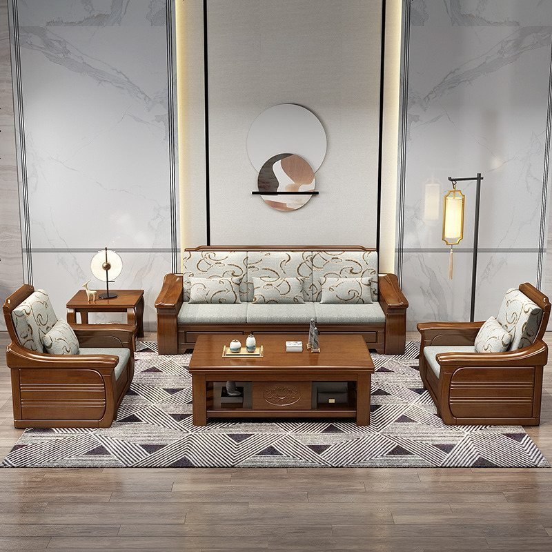 彬蔚实木沙发组合农村新中式大小户型冬夏两用五人位木沙发视频