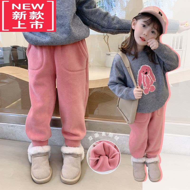 可莉允女童裤子儿童加绒运动裤2022新款童装宝宝摇粒绒保暖秋冬加厚长裤保暖裤图片