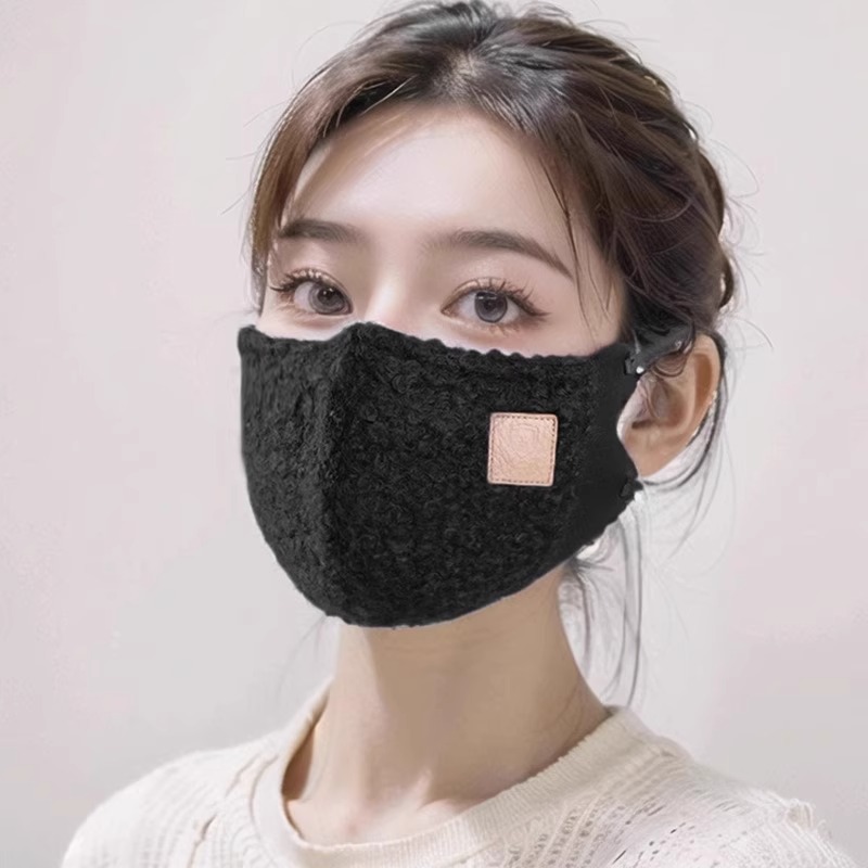 冬季泰迪绒3D立体保暖口罩时尚高颜值加厚防风防寒蓄热可水洗 泰迪绒时尚口罩夜幕黑【1个装】