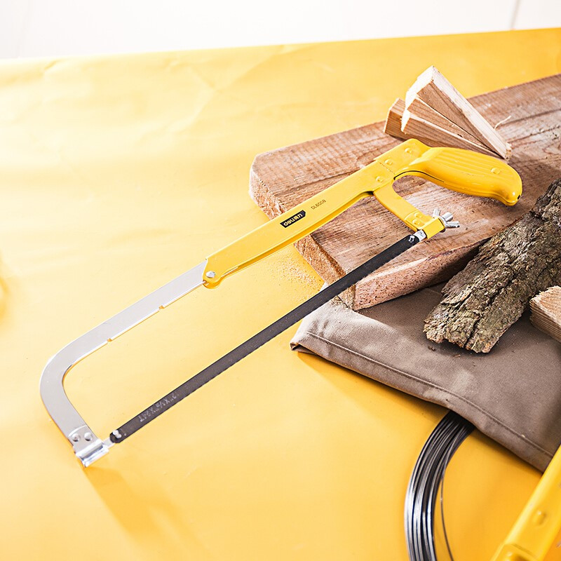 得力delidl6008调节式钢锯架活动弓锯架手工锯带锯条12英寸定制