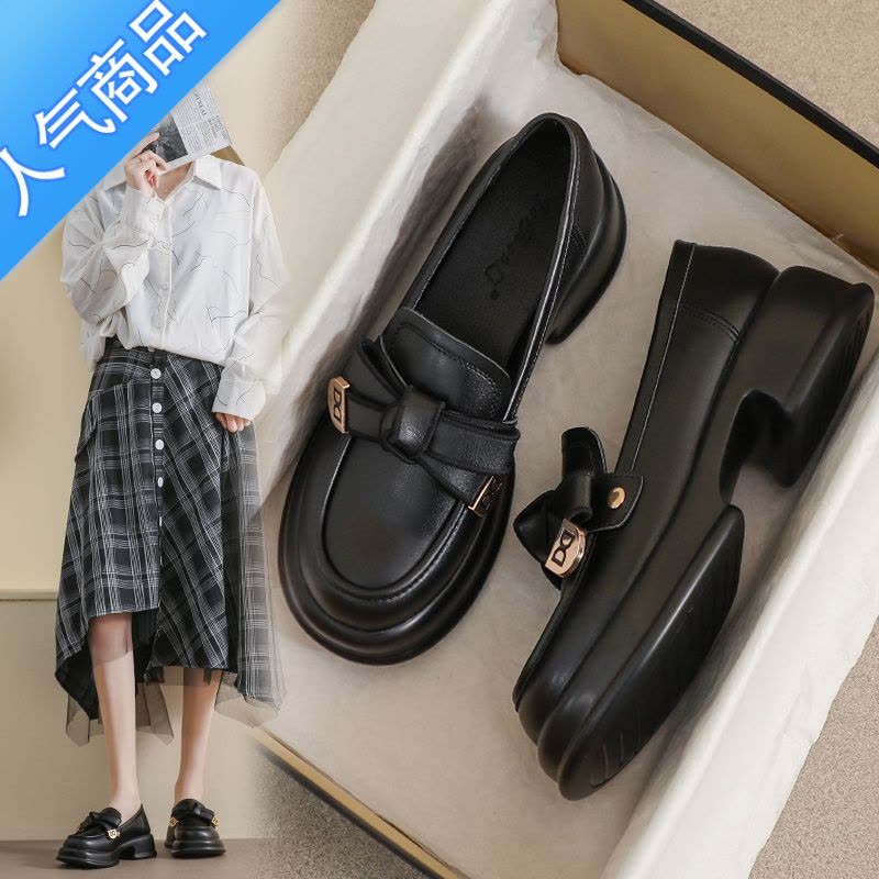 SUNTEK小皮鞋女高跟2023新款春秋英伦风黑色33工作厚底34小码乐福鞋图片