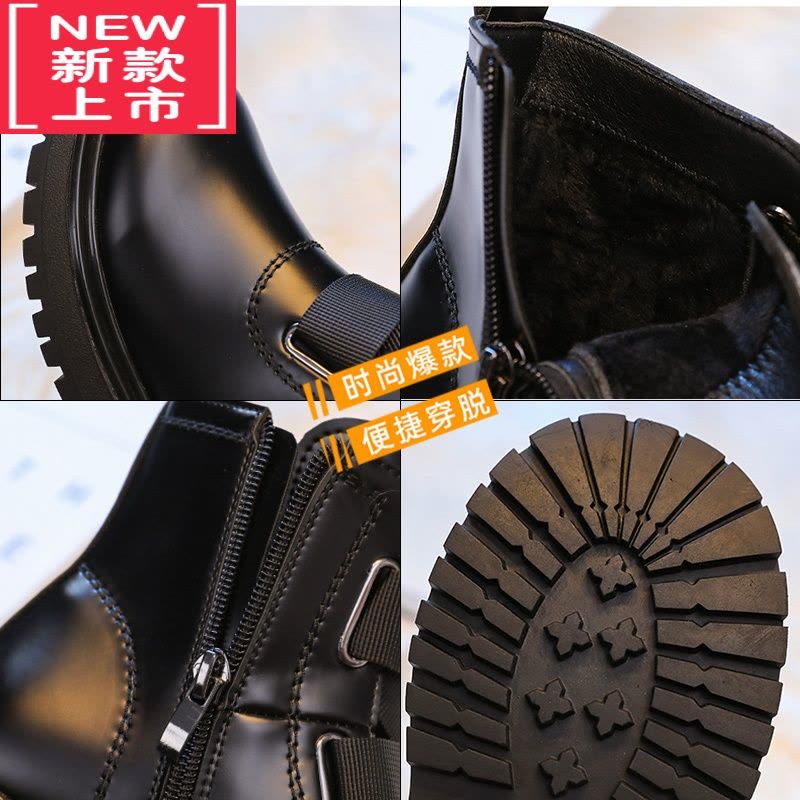 可莉允女童靴子2022新款秋冬儿童马丁靴中大童短靴加绒棉鞋女孩黑色皮靴图片