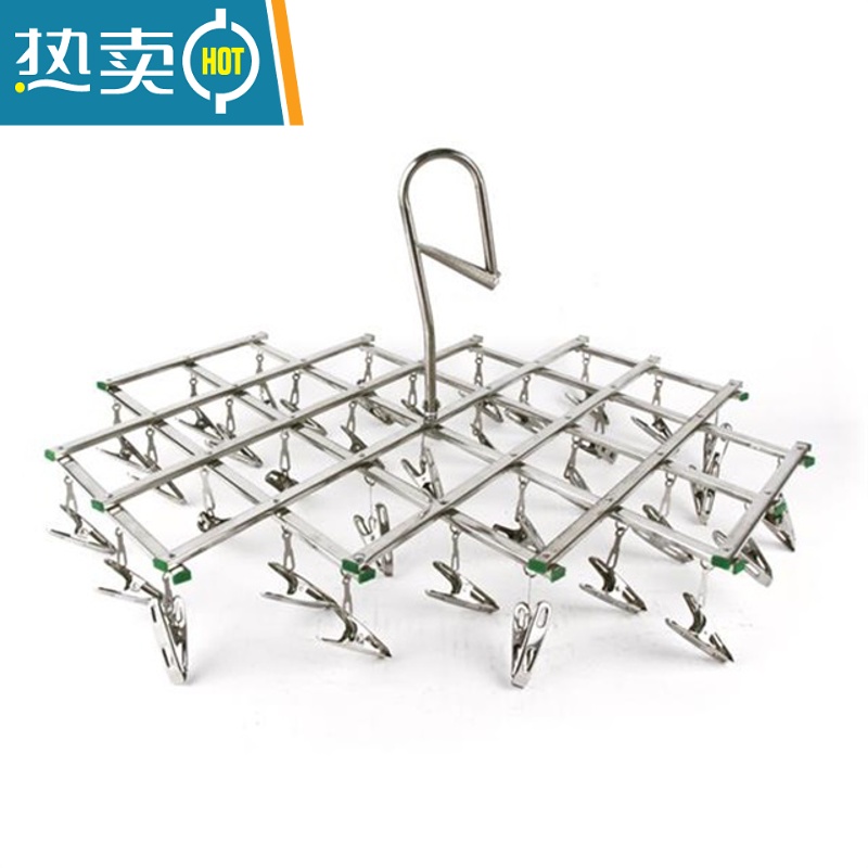 敬平晒衣夹不锈钢多夹子可伸缩折叠晾衣架夹晒尿布袜子夹晾毛巾架寝室 2支装折叠8夹衣架 1个高清大图