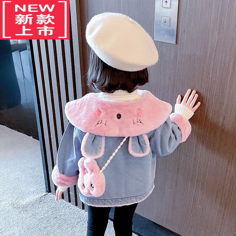 可莉允女童加绒牛仔外套秋冬款2022新款儿童冬季棉服女宝宝冬装加厚上衣图片