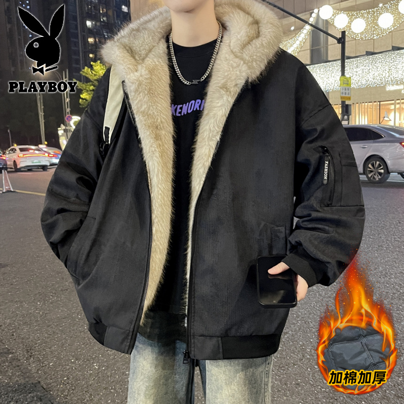 花花公子新款高品质秋冬季青少年加棉加厚棉衣男座山棉服外套_40高清大图