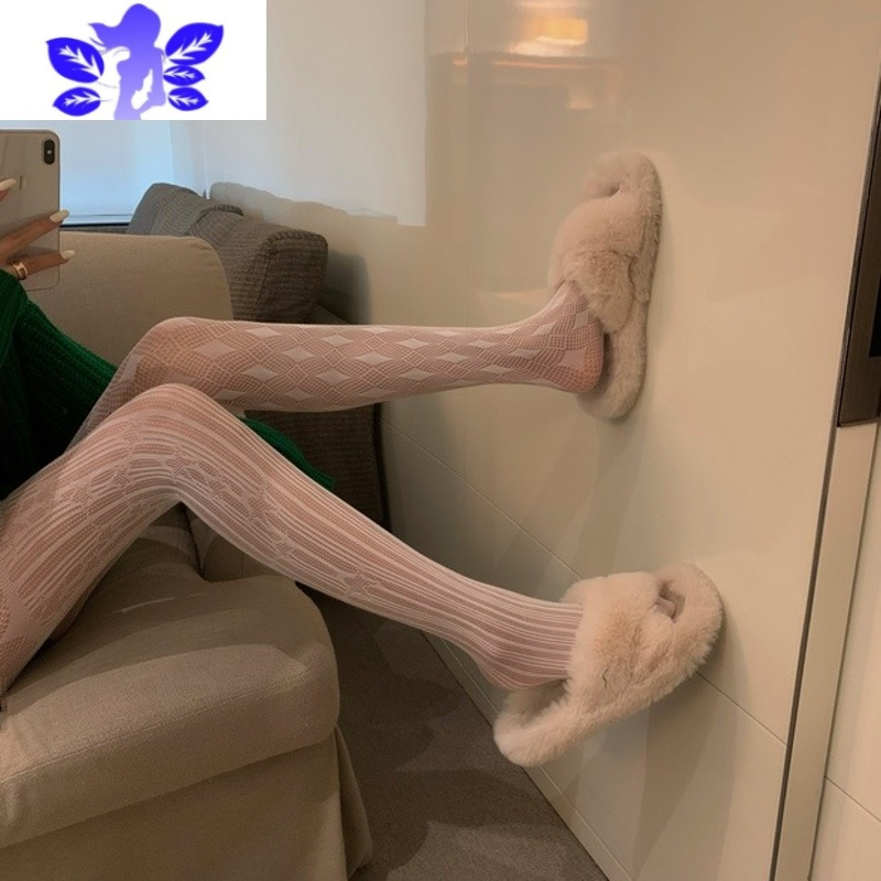 IdeaminiAY性感纯欲设计感AB款菱形格镂空丝袜蕾丝白丝薄款连裤袜黑丝