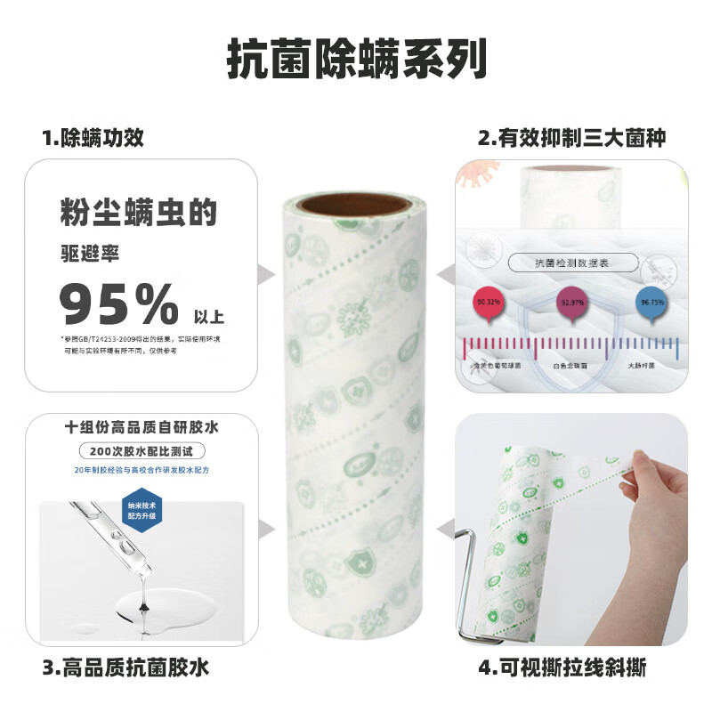 丽佳邦粘毛滚筒纸宠物毛发粘尘粘毛器卷纸 16cm杀毒替换芯1卷无包装90撕/卷高清大图