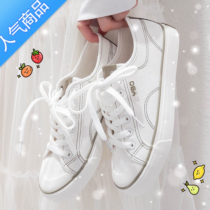 SUNTEK小白鞋女ins帆布鞋2023春秋季新款夏季ulzzang百搭低帮学生板鞋潮高清大图