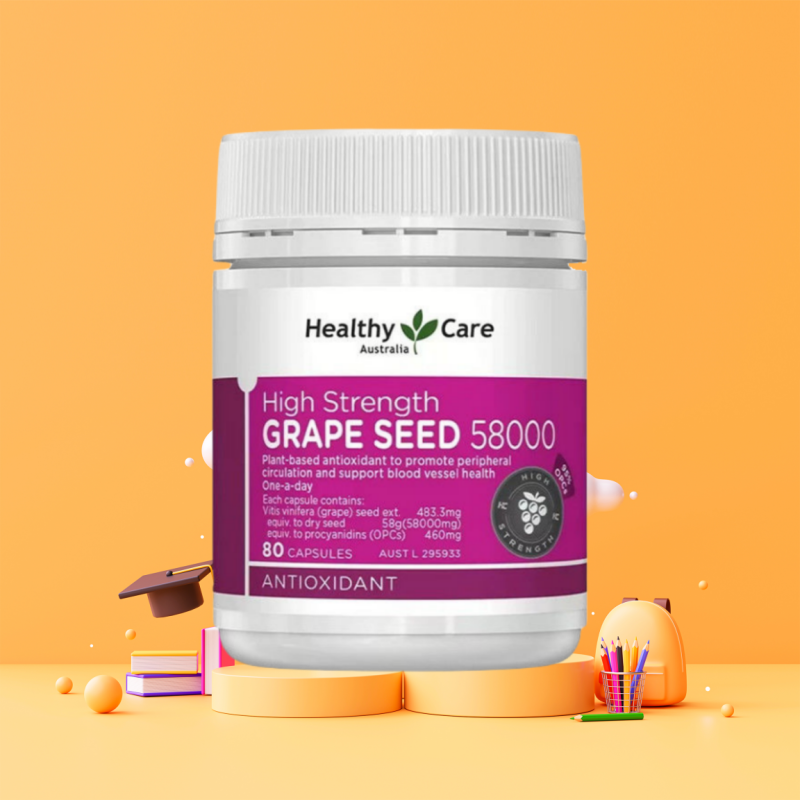 Healthy Care葡萄籽精华胶囊80粒/瓶装高含量58000mg 澳洲原装进口高浓原花青素胶囊 效期25.11左右