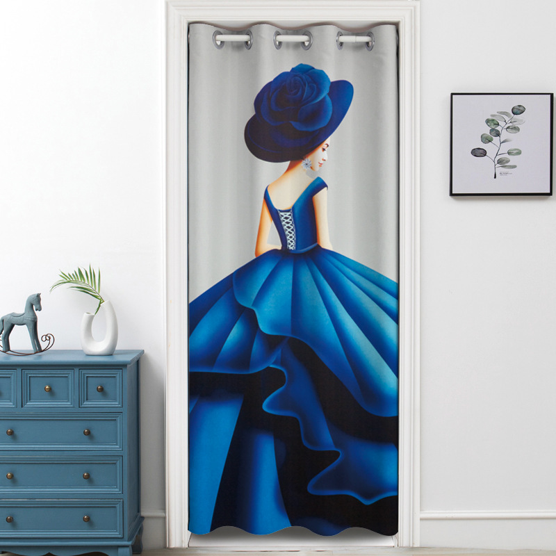 幸福派 门帘隔断帘免打孔家用卧室卫生间厨房柜子遮挡布帘子北欧风门帘布艺遮挡窗帘个性时尚帘子家用卧室厨房卫生间夏季防蚊门帘 2摩登女郎 定制联系客服