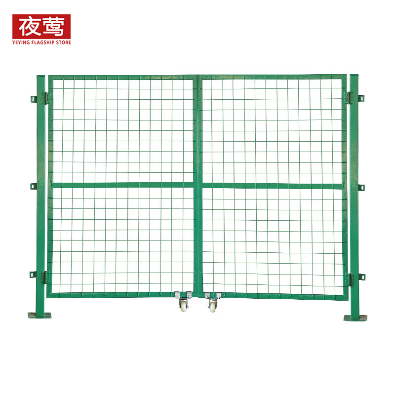 夜莺 车间隔离网门工厂仓库围栏网防护网快递分拣隔断网配套门铁丝网门防护栅栏 绿色1.5米高*总3米宽对开门高清大图