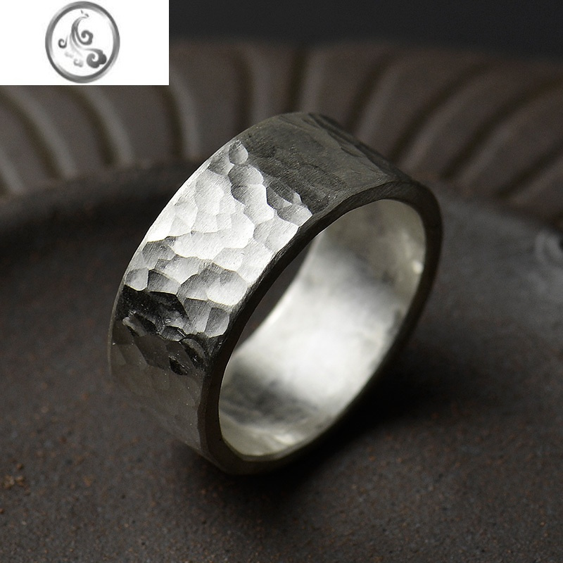 jimi波点锤纹手工银银戒指不规则纹路足银s999指环定做复古文艺男女款