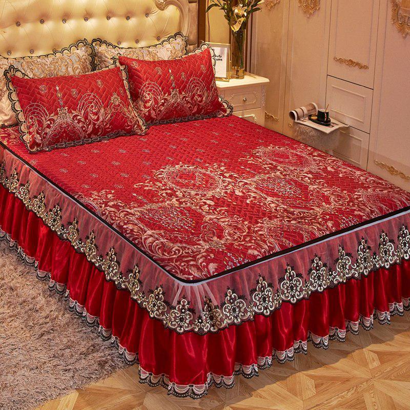 家柏饰(CORATED)夏季床裙冰丝凉席三件套空调软席1.8m可水洗可折叠1.5米夹棉席子 特价款：喜结良缘（MY）（1200D+可脱卸床裙） 2.0m（6.6英尺）床