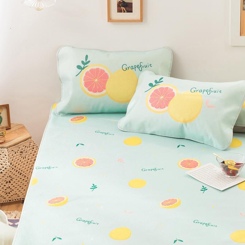 家柏饰(CORATED)凉席风冰丝席三件套1.5米1.8m夏凉席子空调席可折叠凉席 阳光西柚冰丝席 1.8m（6英尺）床