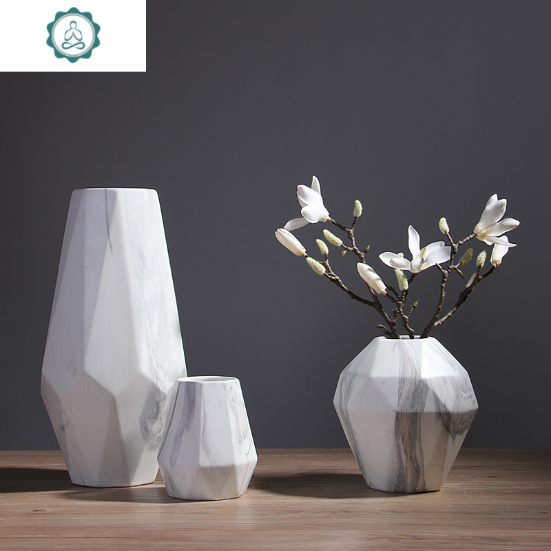 大理石纹北欧陶瓷花瓶摆件现代简约风创意客厅干花插花电视柜摆设封后