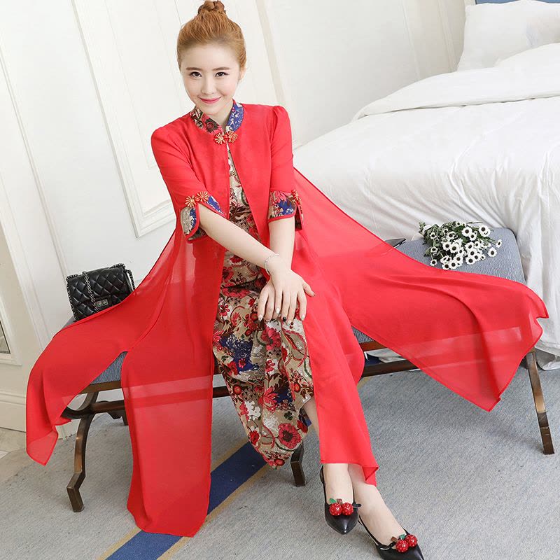 2018春装新款大码女装民族风印花拼接连衣裙假两件胖妹妹mm中长款图片