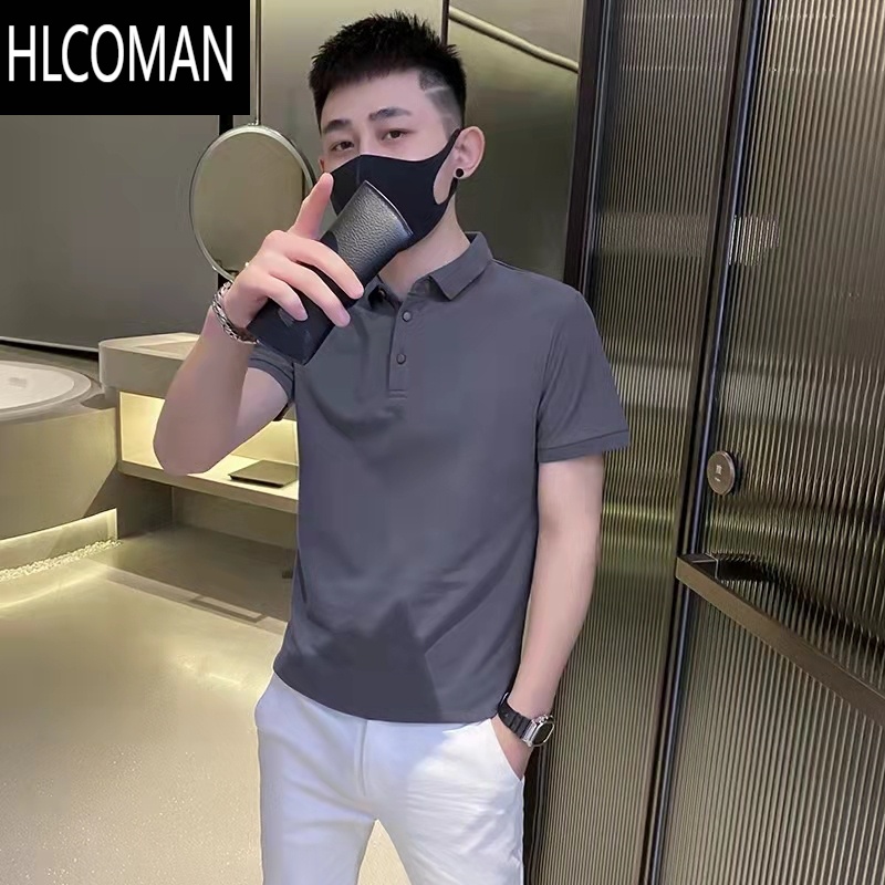 HLCOMAN2024年青年纯色短袖Polo衫休闲男装上衣冰丝夏季韩版修身po衫男