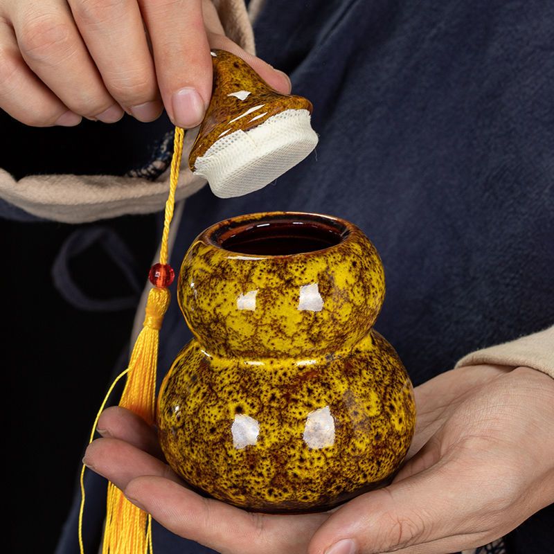 特价可爱小葫芦茶叶罐家用高档密封罐窑变陶瓷防潮装茶罐空盒罐子 小