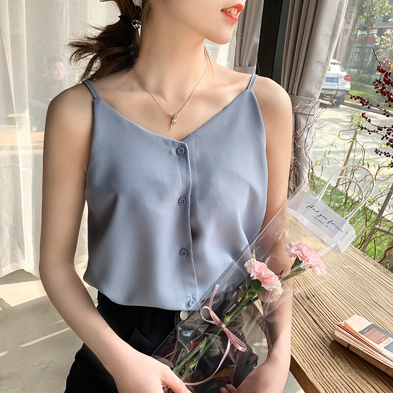 波迷娜(BOMINA)小吊带背心女2021年夏季夏新款外穿内搭夏季雪纺吊带背心短款小清新无袖上衣女外穿宽松打底衫内搭潮