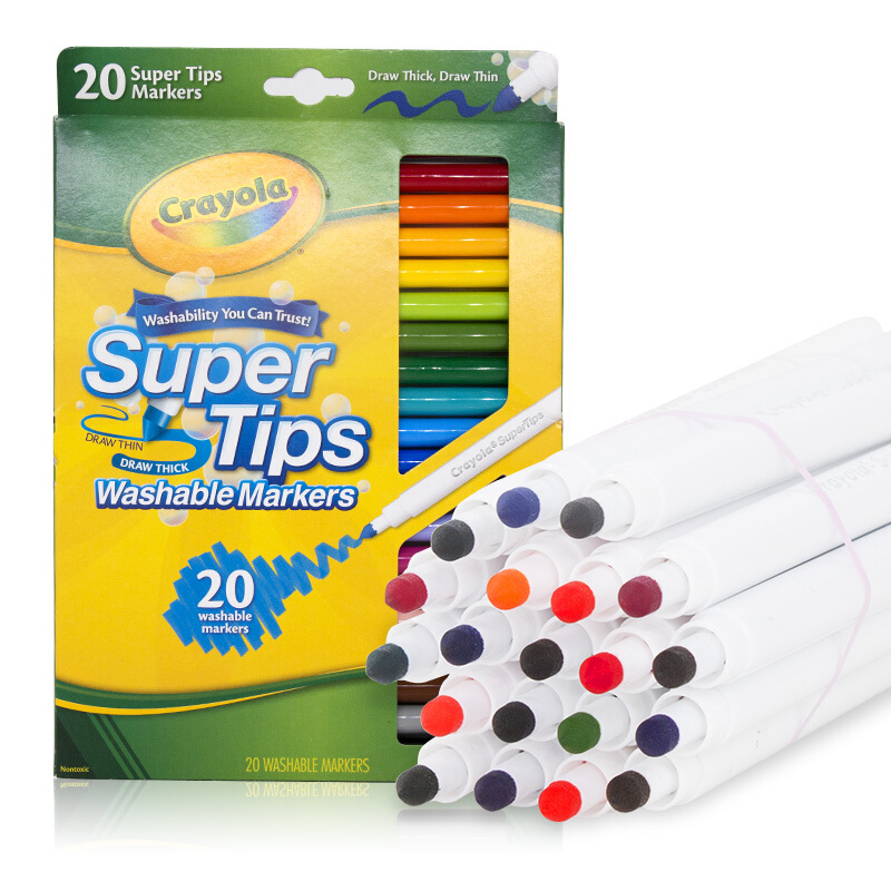 绘儿乐crayola 可水洗细杆20色彩色水彩画笔儿童涂鸦笔安全58-8106