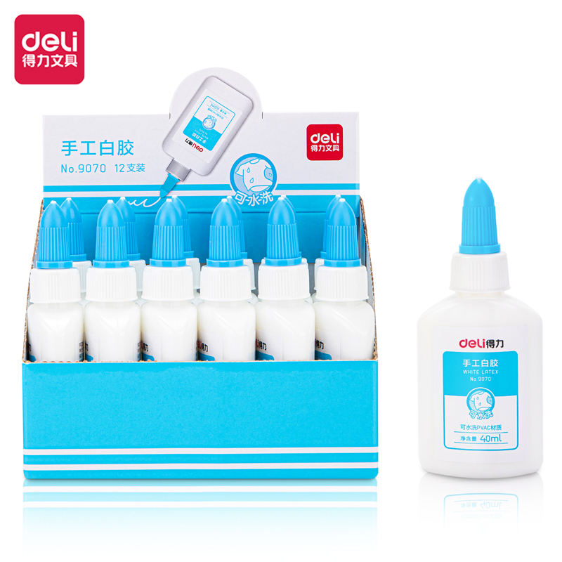 得力9070白乳胶40ml1瓶装 学生手工diy白胶美术课用可水洗高粘性液体胶水办公用品